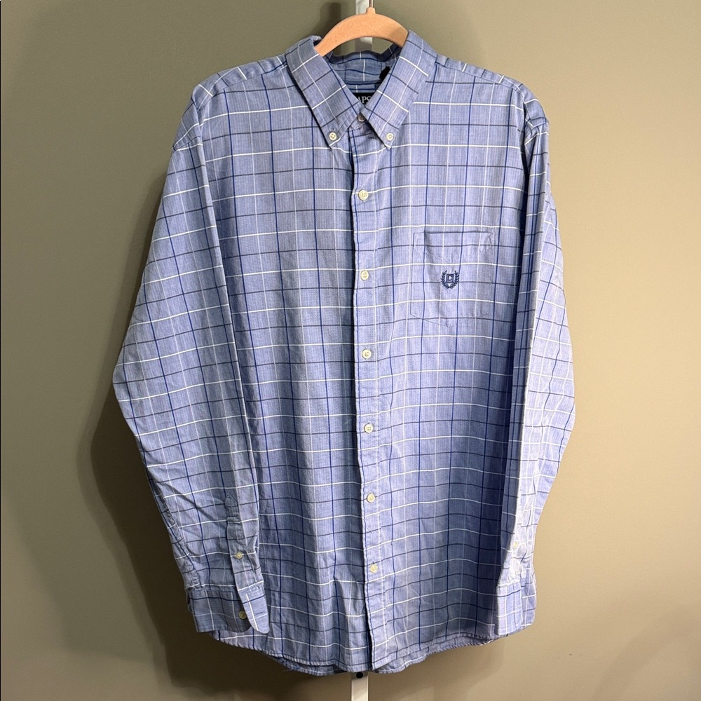 Chaps Men’s XL Button Down Shirt Blue Check‎ Plaid Long Sleeve Classic